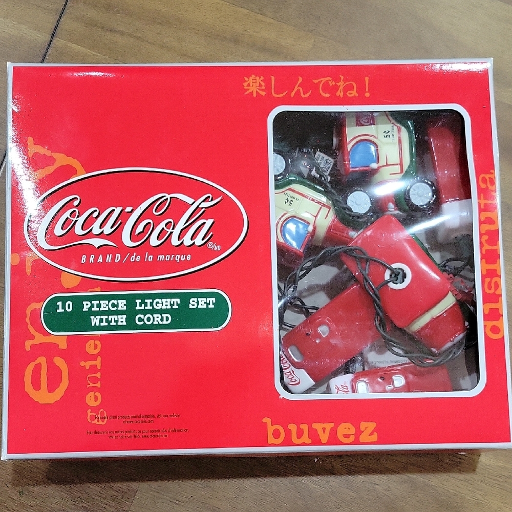 Coca Cola 10 Piece Light Set with Cord Truck And Vwnding Machine Lights